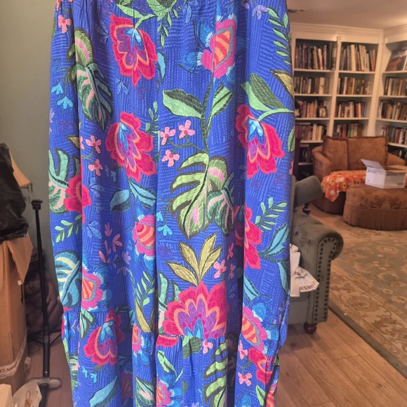 Johnny Was Blue Floral Wide_Legged Xl Striking Flowy Pants. Elastic Waist. - Picture 5 of 8